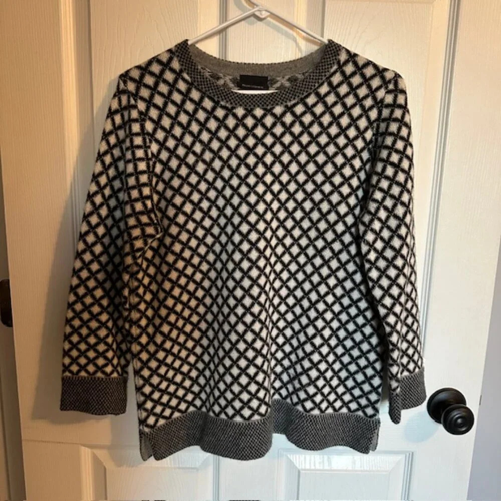 J. Crew Black and White Geometric Crewneck Sweater